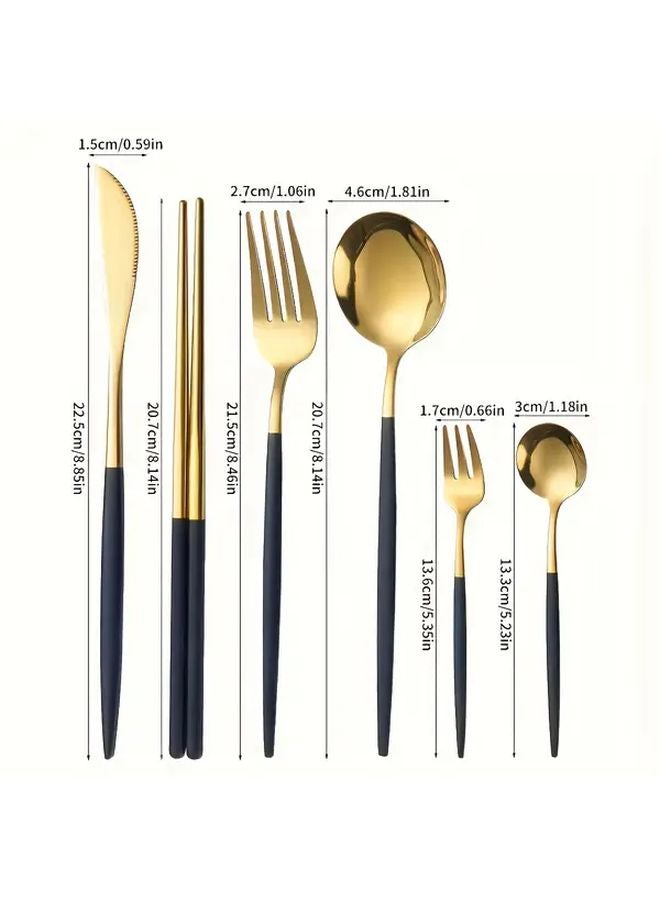 36 Piece Stainless Steel Tableware Set Golden Black Knife Fork Spoon Chopsticks - Image 3